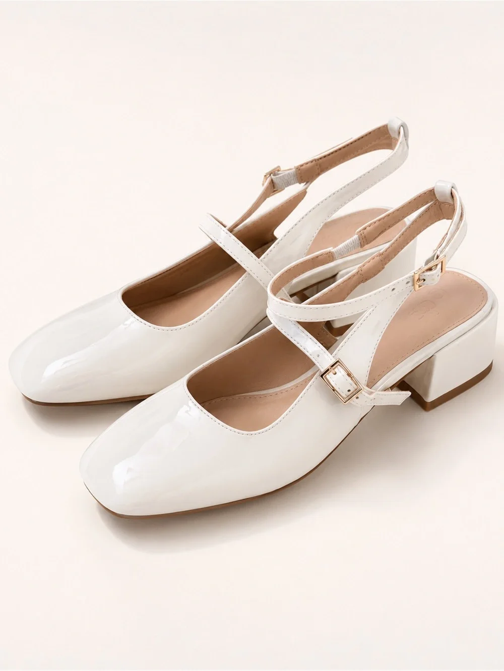 Classic White Patent Slingback Block Heel Pumps